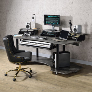 Eleazar - Music Recording Studio Desk Black Oak 82"W x 39D" x 36H"