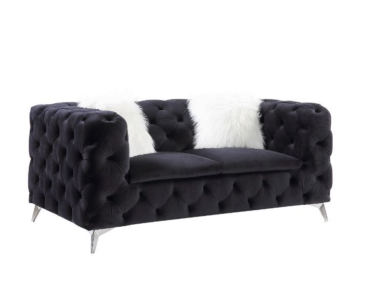 Phifina - Loveseat With 2 Pillows - Black Velvet