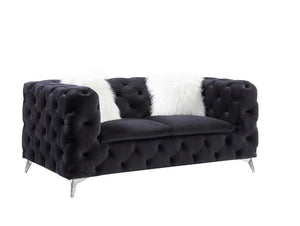 Phifina - Loveseat With 2 Pillows - Black Velvet