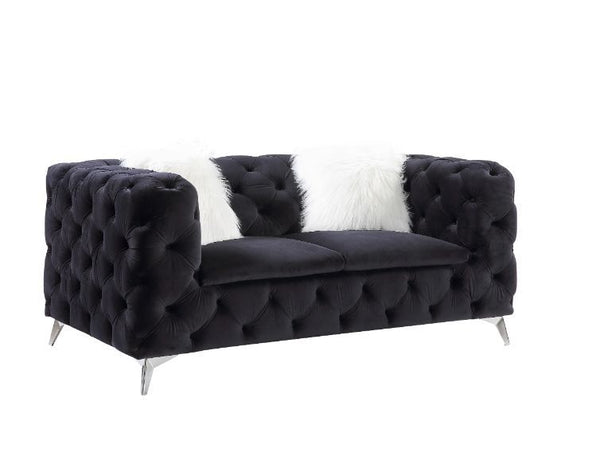 Phifina - Loveseat With 2 Pillows - Black Velvet