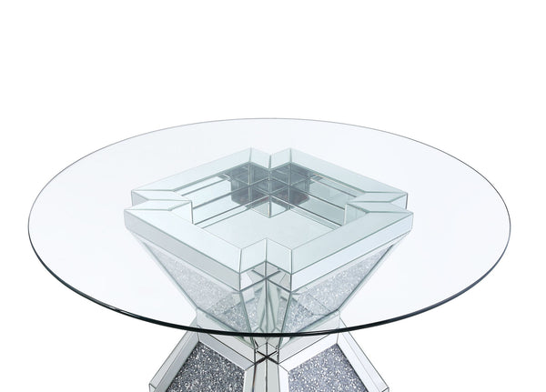Noralie - 31" Dining Table - Clear Glass, Mirrored & Faux Diamonds