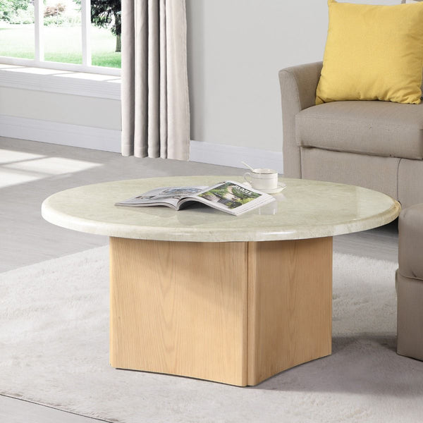 Qwin - Table With Marble Top Oak Coffee Tables