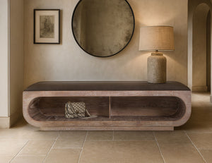 Balam - Wooden Bench With Cushioned Seat - Ivory White