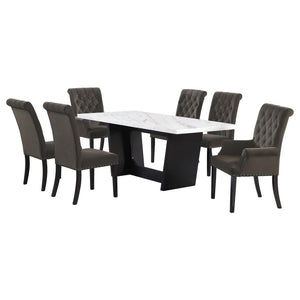 Sherry - Rectangular Marble Top Dining Table Set White 7 Pc. Table, 6 Chairs