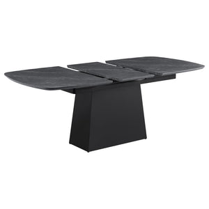 Potero - Faux Marble Extension Leaf Dining Table - Black