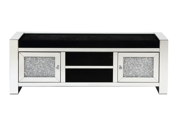 Noralie - 59" Bench With Storage - Mirrored & Faux Diamonds
