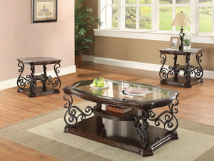 Laney - Glass Top Coffee And End Table Set Dark Brown 3 Pc. Coffee Table, 2 End Tables