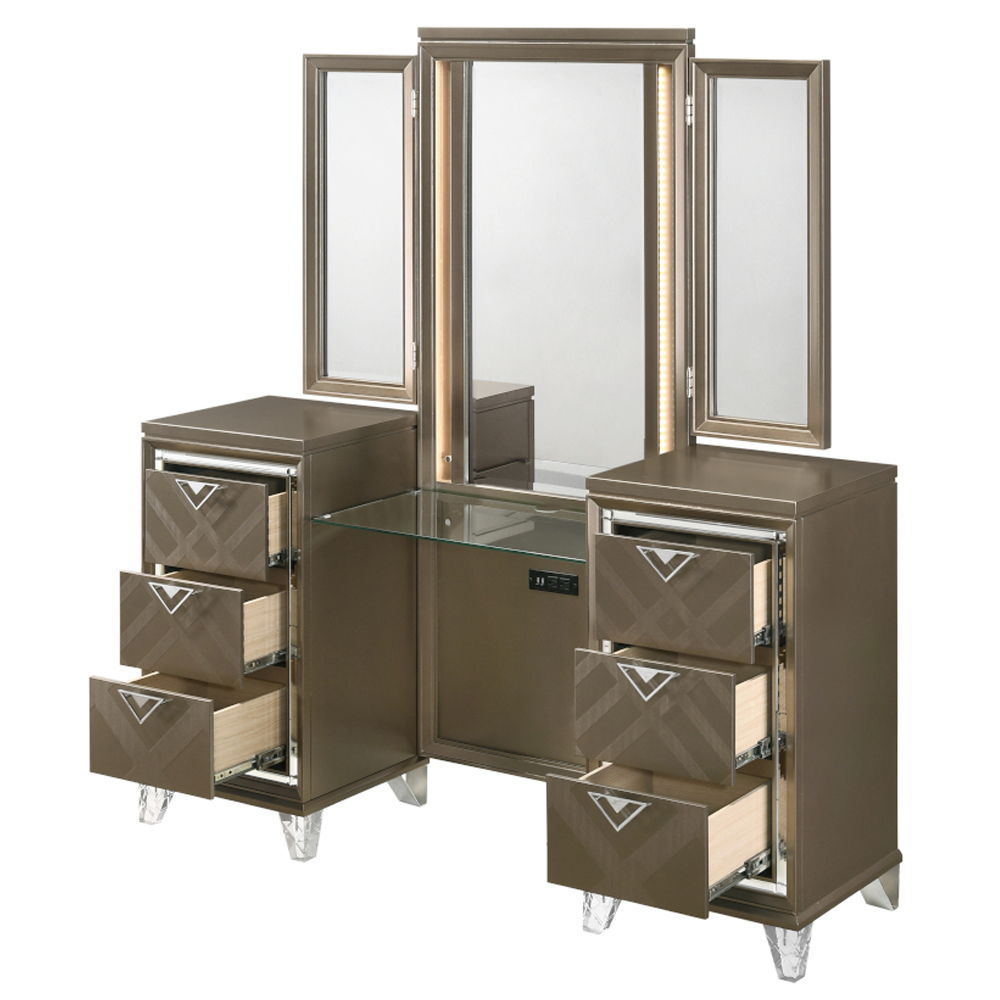 Skylar - Vanity Desk & Mirror - Dark Champagne