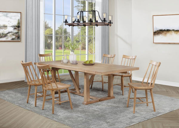 Middleton - 106" Extension Leaf Dining Set Light Brown 7 Pc. Table, 6 Chairs