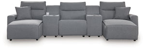 ModMax II - Salt And Pepper - Reclining Sectional Gray 5 Pc. Double Chaise Power Reclining Sectional With 2 Storage Consoles