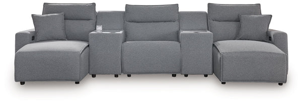 ModMax II - Salt And Pepper - Reclining Sectional Gray 5 Pc. Double Chaise Power Reclining Sectional With 2 Storage Consoles