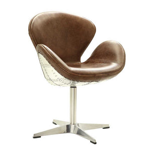 Brancaster - Accent Chair With Swivel - Retro Brown Top Grain Leather & Aluminum