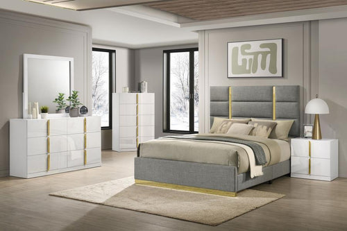 Ines - Bedroom Set Gray 5 Pc. Bed, Dresser, Mirror, Chest, Nightstand King