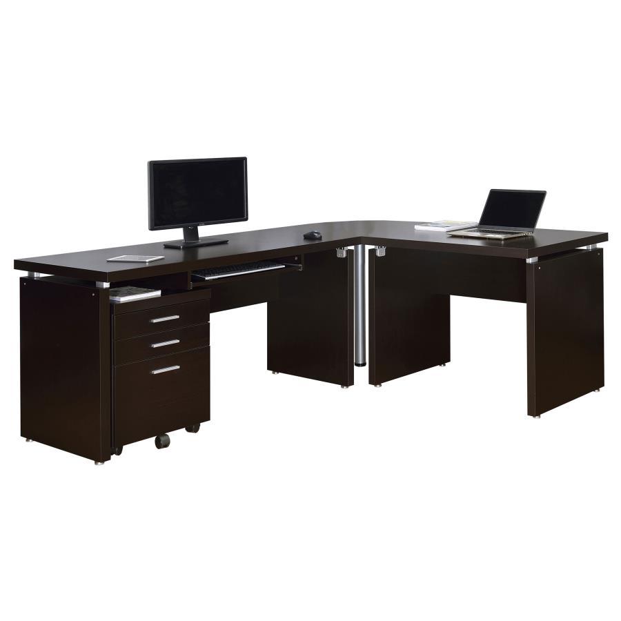 Skylar - L-Shape Desk With Mobile File Cabinet - Cappuccino