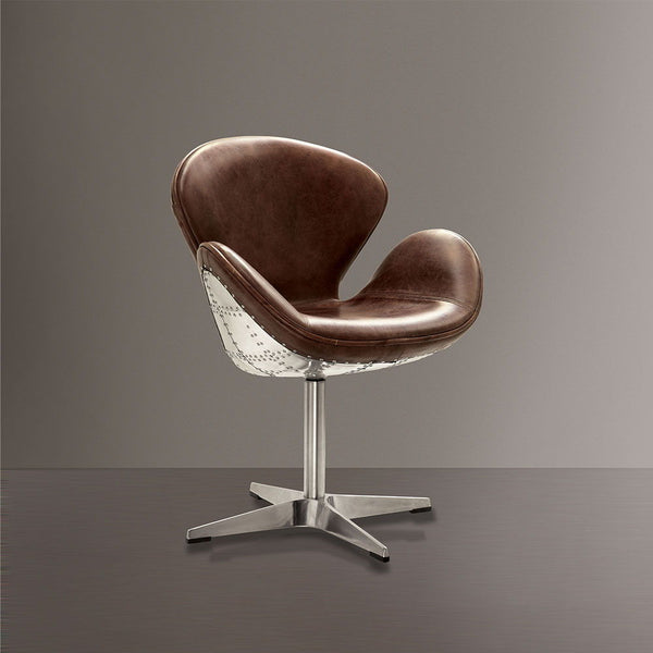 Brancaster - Accent Chair With Swivel - Retro Brown Top Grain Leather & Aluminum