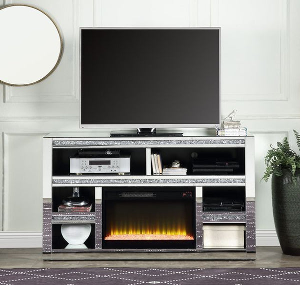 Noralie - 35" TV Stand With Fireplace - Mirrored & Faux Diamonds