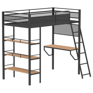 Campus - 3-Shelf Metal Twin Workstation Loft Bed Black Twin