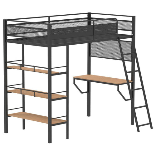 Campus - 3-Shelf Metal Twin Workstation Loft Bed Black Twin