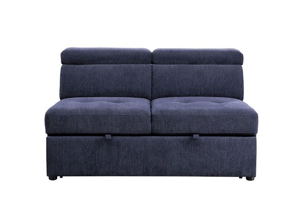 Nekoda - Sectional Sofa With Storage & Ottoman - Navy Blue Fabric