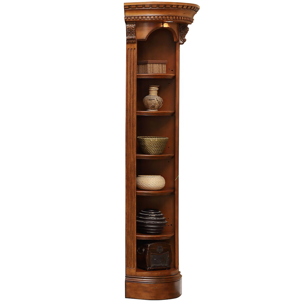 Huntington - Outside Corner Bookcase - Antique Vintage Pecan