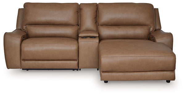 DeepWakes - Power Reclining Sectional Light Brown 3 Pc. Right Arm Facing Press Back Power Chaise Sectional