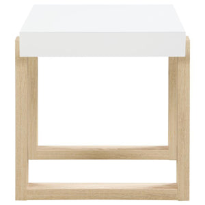 Pala - Rectangular End Table - White High Gloss And Natural