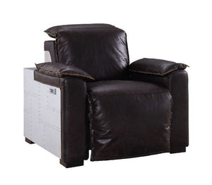 Misezon - Power Motion Recliner - Dark Top Grain Brown Leather & Aluminum