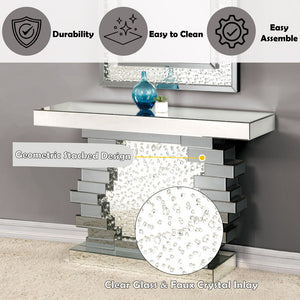 Nysa - 47" X 14" Console Table - Mirrored & Faux Crystals