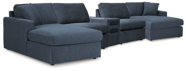 Modmax - Ink - Sectional Blue 5 Pc. Double Chaise Sectional With Audio Console