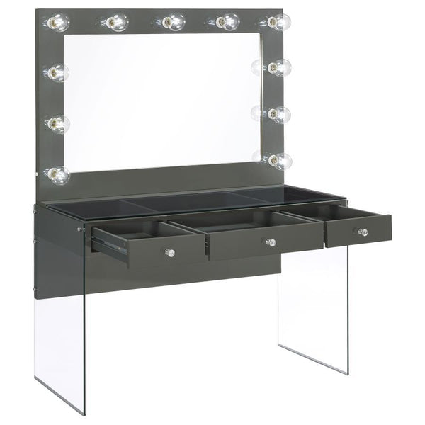 Afshan - 3-Drawer Vanity Set With Lighting - Gray High Gloss
