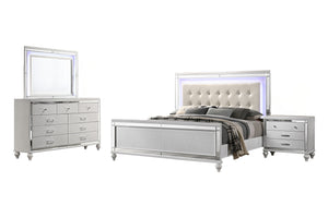 Valentino - Bedroom Set White 4 Pc. Bed, Dresser, Mirror, Nightstand Queen