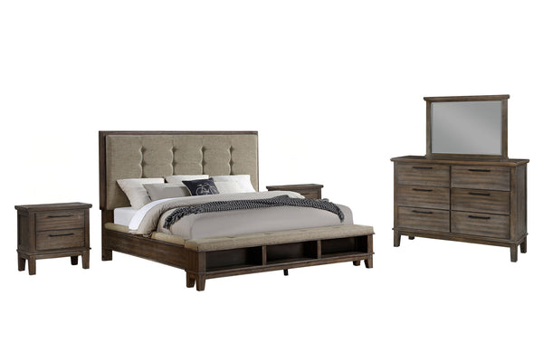 Cagney - Bedroom Set Gray 6 Pc. Bed, Dresser, Mirror, Chest, 2 Nightstands King
