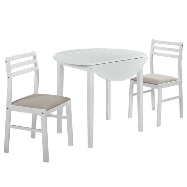 Bucknell - 3 Piece Round Drop Leaf Dining Table Set - White