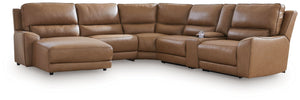DeepWakes - Power Reclining Sectional Light Brown 6 Pc. Left Arm Facing Press Back Power Chaise Sectional Sofa