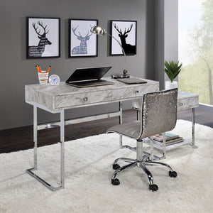 Tigress - Writing Desk - White Printed Faux Marble Top & Chrome