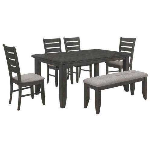 Dalila - Rectangular Dining Table Set Dark Gray 6 Pc. Table, 4 Chairs, Bench