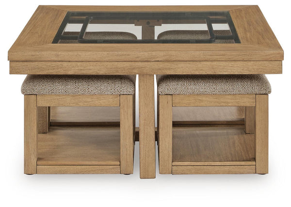 Wittenmyer - Cocktail Table With 4 Stools (Set of 5) - Natural / Black