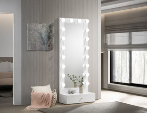 Luxo - Tall Lighted Drawer Vanity Mirror - White