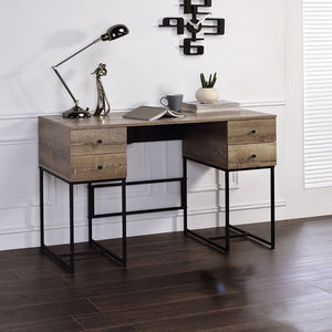 Desirre - Writing Desk With USB - Rustic Oak & Black