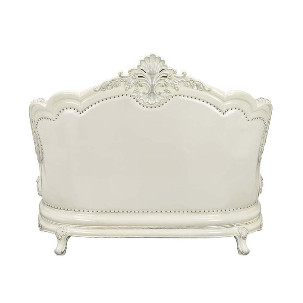 Adara - Loveseat - White PU & Antique White Finish