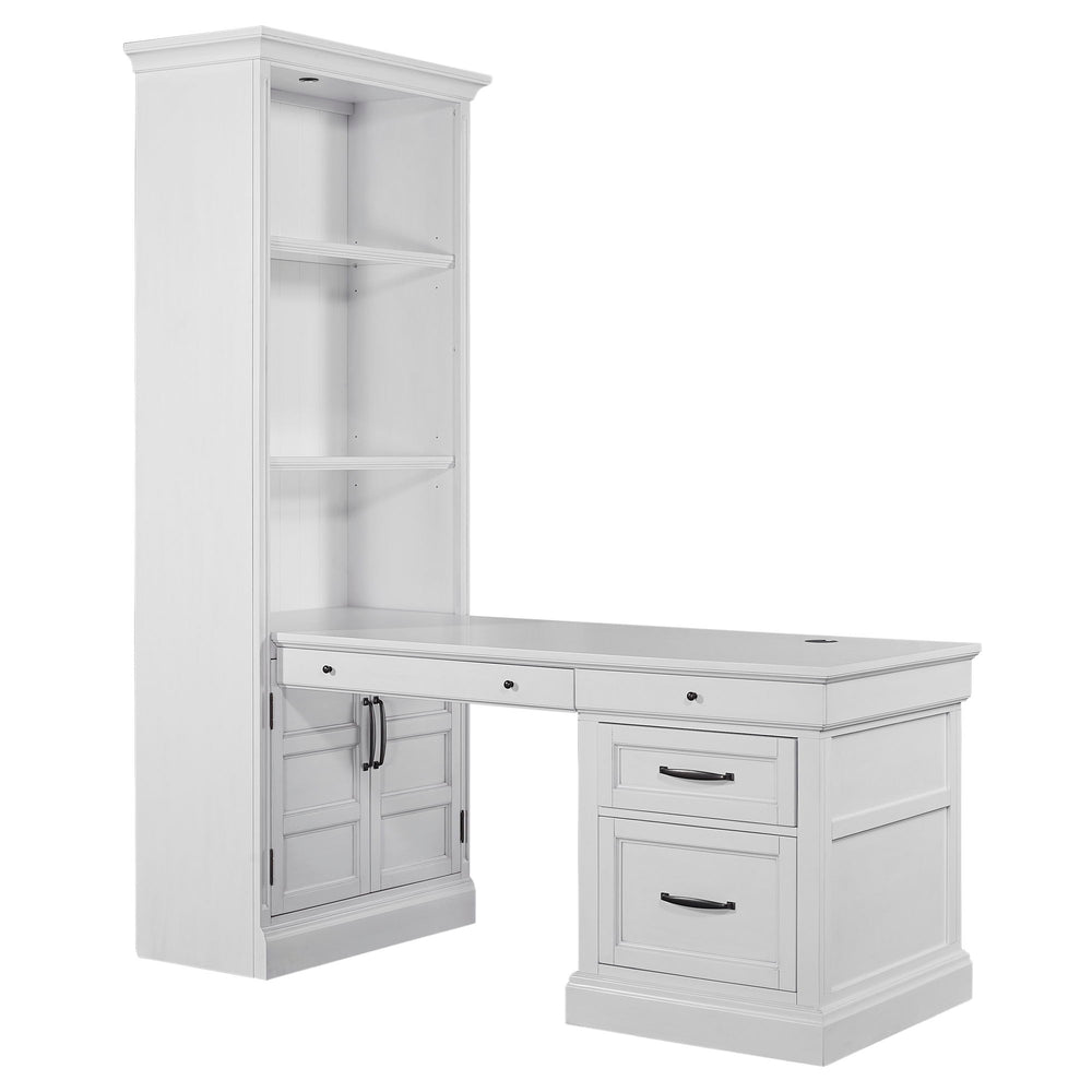 Shoreham - Bookcase With Peninsula Desk - Effortless White