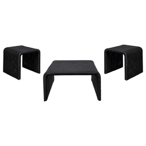 Cahya - Rattan Coffee And End Table Set Black 3 Pc. Coffee Table, 2 End Tables