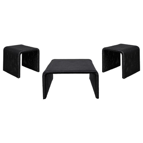 Cahya - Rattan Coffee And End Table Set Black 3 Pc. Coffee Table, 2 End Tables