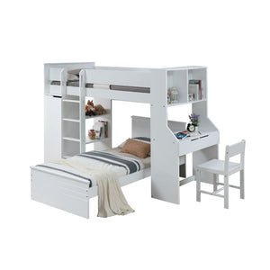 Ragna - Twin Loft Bed With Desk & Wardrobe - White