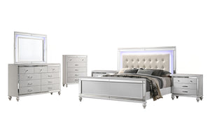 Valentino - Bedroom Set White 6 Pc. Bed, Dresser, Mirror, Chest, 2 Nightstands King
