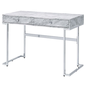 Tigress - Writing Desk - White Printed Faux Marble Top & Chrome