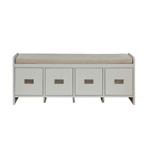 Berci - Bench With Storage - Beige Fabric & White