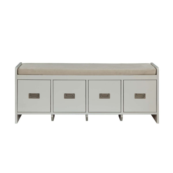Berci - Bench With Storage - Beige Fabric & White