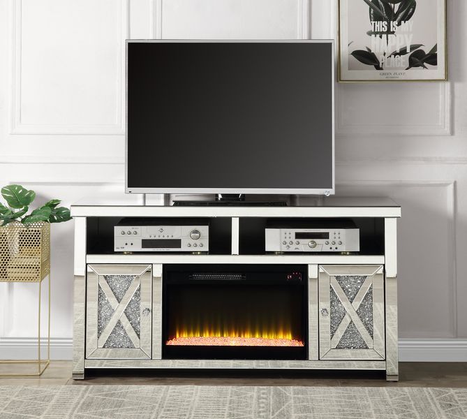 Noralie - 32" TV Stand With Fireplace - Mirrored & Faux Diamonds