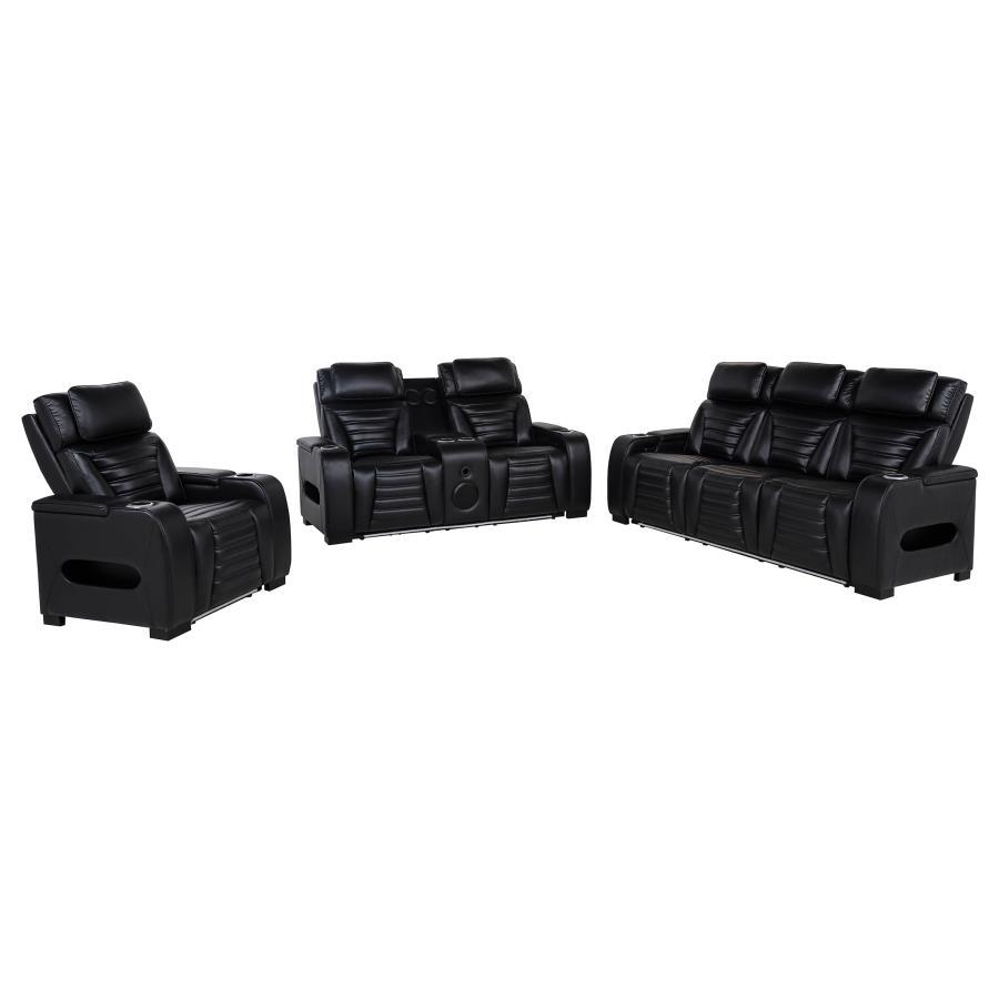 Zuma - Faux Leather Dual Power LED Sofa Set Black 2 Pc. Sofa, Loveseat